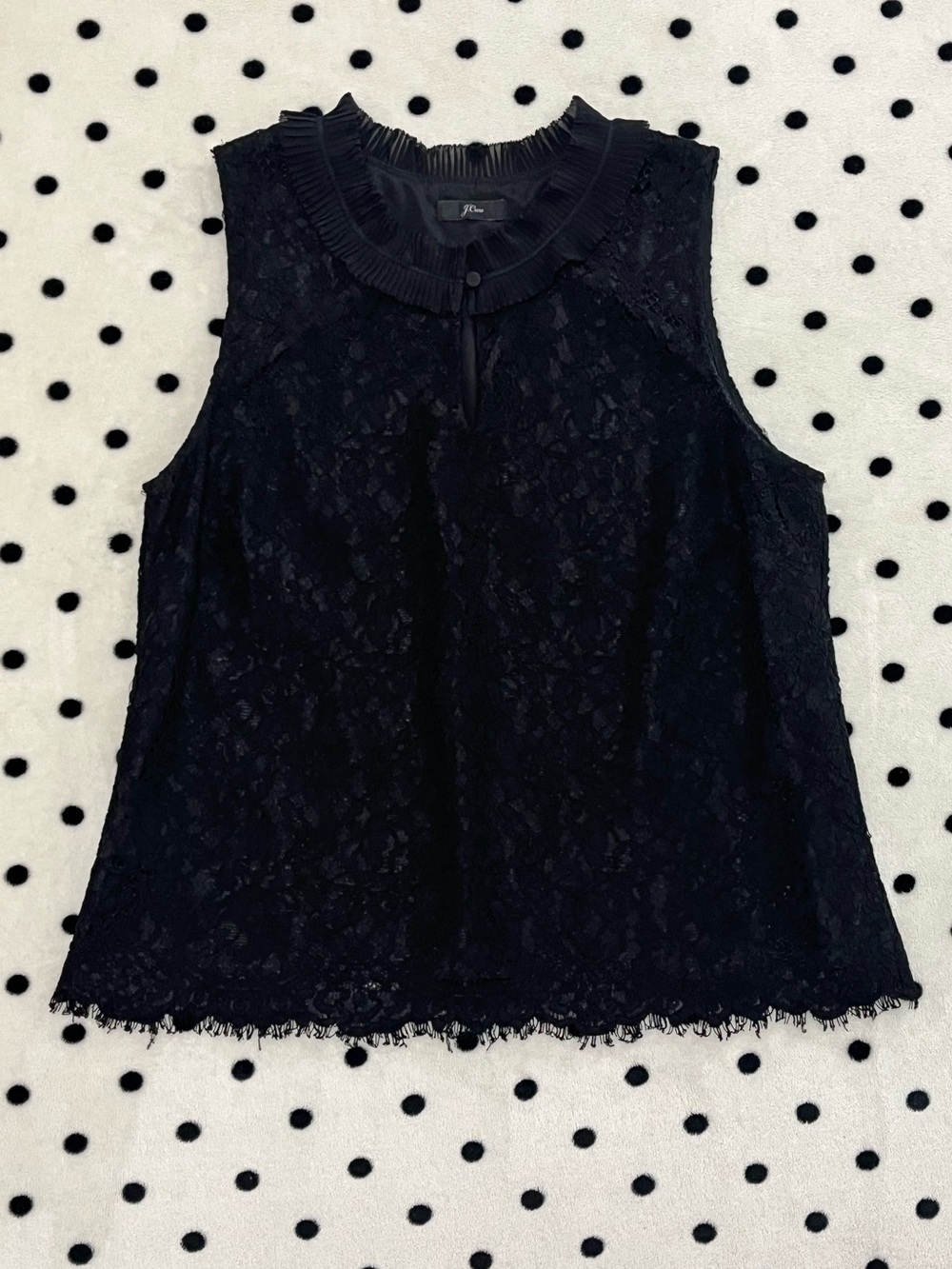 J. Crew Black Lace Ruffle Neck Sleeveless Blouse Size M
